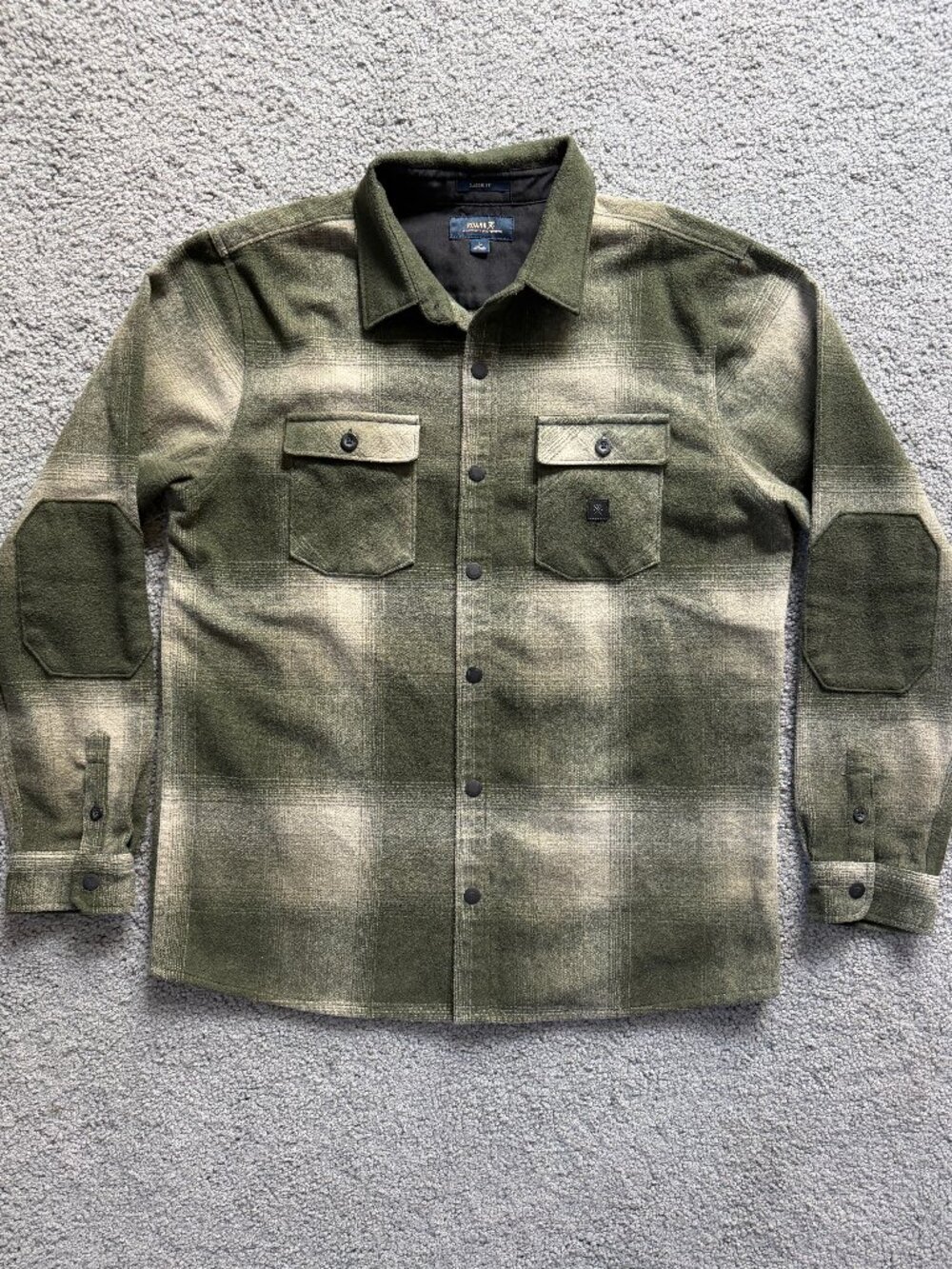 Roark Nordsman Wool Blend Flannel Shirt Dark Military Green Plaid Men’s L